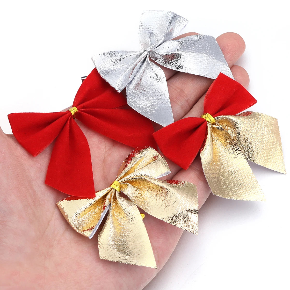30pcs Handmade Fabric Ribbon Bows Gold Red DIY Gift Decor Decorative Ribbon Bows PLUSH