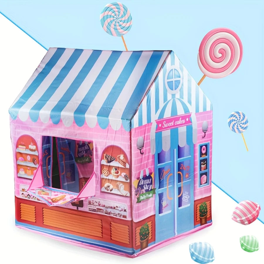 Kids Sweet Shop Play Tent – Pink Blue Striped Dessert Playhouse Kids Play Tent PLUSH