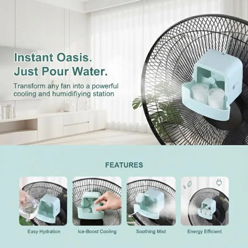 Fan Ice Cooling Box with 4 Reusable Ice Cups & Hanging Hook Fan Cooling Accessory PLUSH