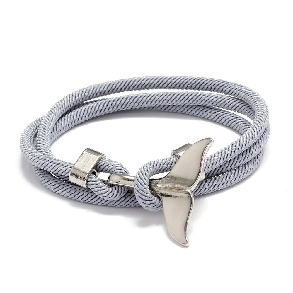 Whale Tail Braided Rope Charm Bracelet – Ocean Series Unisex Charm Bracelet PLUSH grey-silver tail