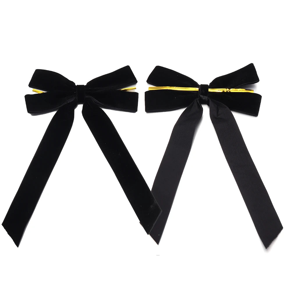 2pcs Velvet Bow with Twist Tie – Christmas & Party Décor Decorative Bow PLUSH black 13x22cm