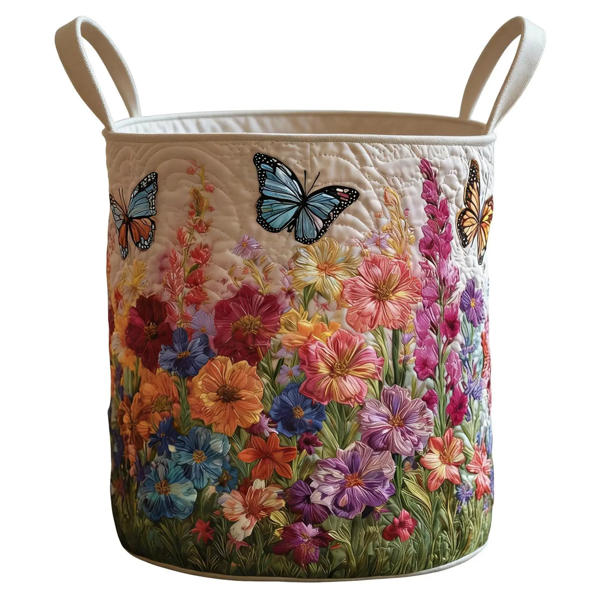 Vintage Floral Quilted Storage Basket with Handle | 18x14in Storage Basket PLUSH