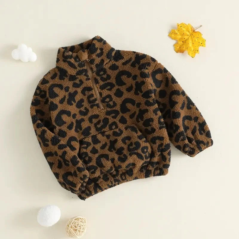 Toddler Fuzzy Leopard Print Quarter-Zip Sweatshirt 6M–4T Toddler Sweatshirt PLUSH