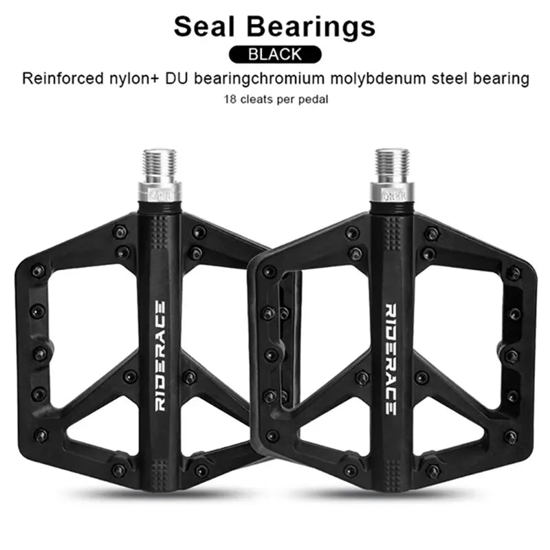 RIDERACE Ultralight Nylon Flat Bike Pedals BMX MTB Road Flat Bike Pedals PLUSH Black