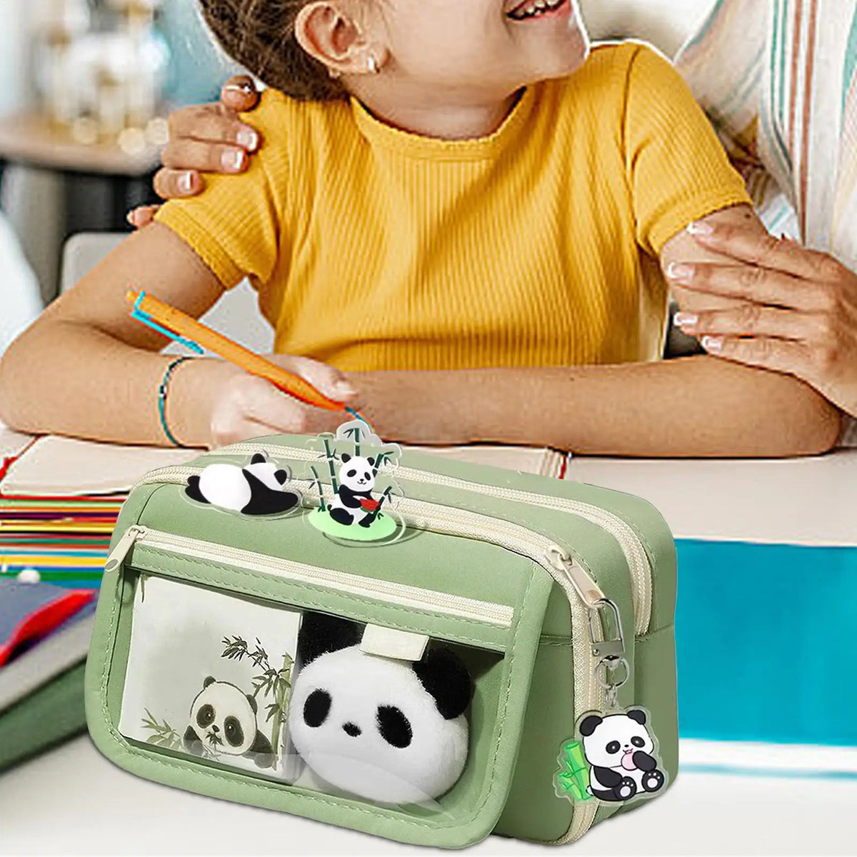 Panda Pencil Case Large Capacity – Brooch, Keychain & Stickers Pencil Case PLUSH
