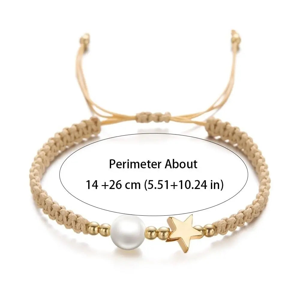 Adjustable Star Pearl Bead Woven Bracelet – Women's Minimalist Woven Bead Bracelet PLUSH
