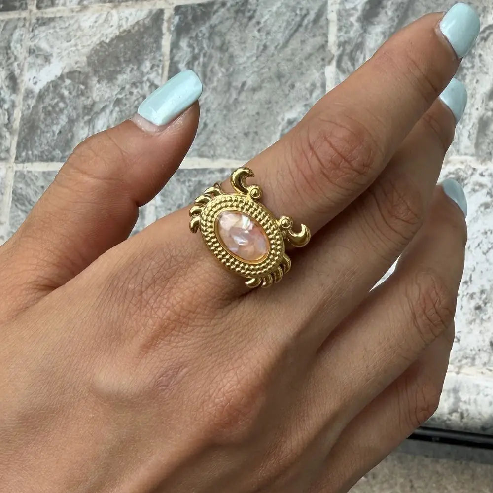 Fish Enamel Open Ring – Turtle Conch Geometric Vintage Style Enamel Open Ring PLUSH