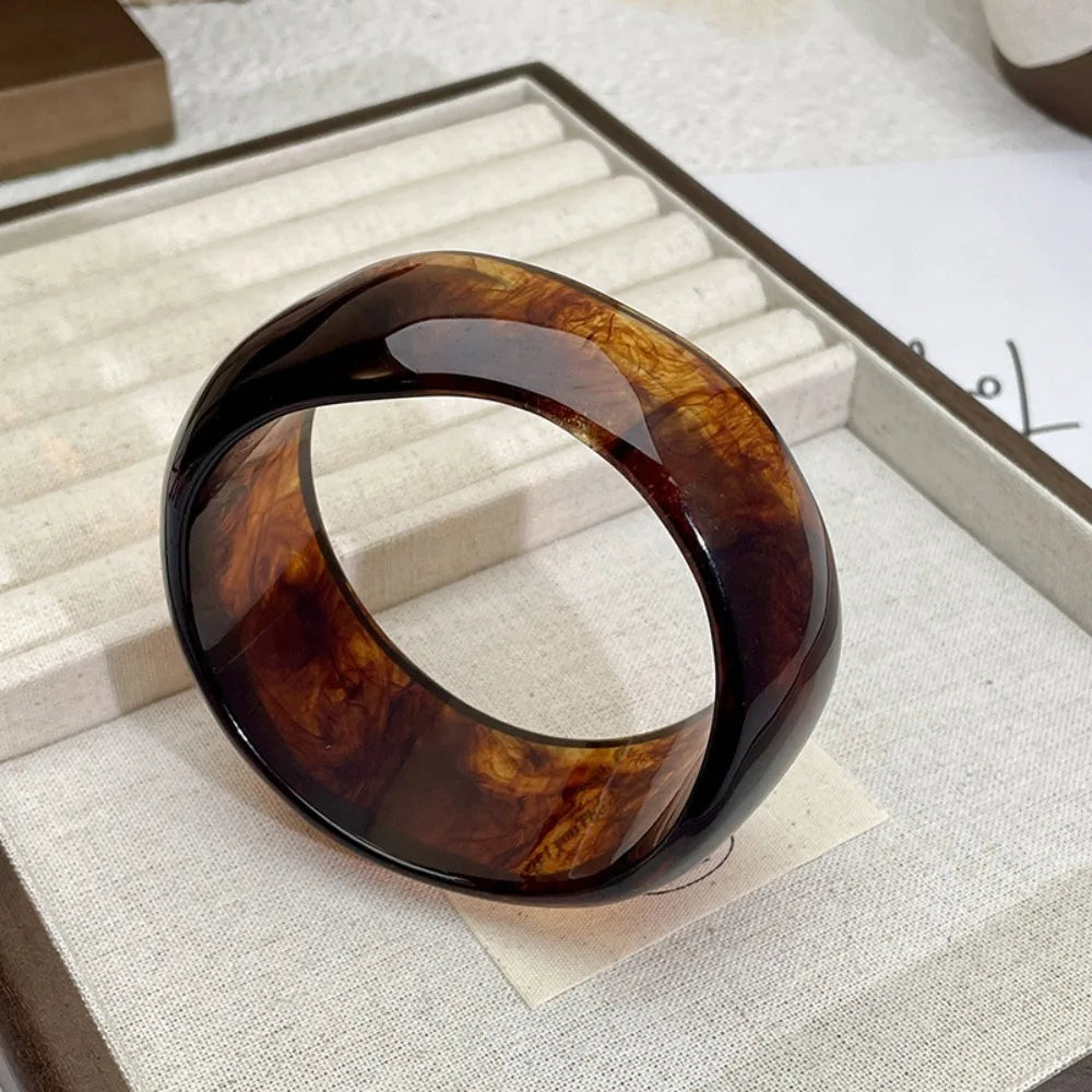 Bohemian Wide Acrylic Bangle – Smudge Pattern Bracelet for Women Acrylic Bangle Bracelet PLUSH Style A