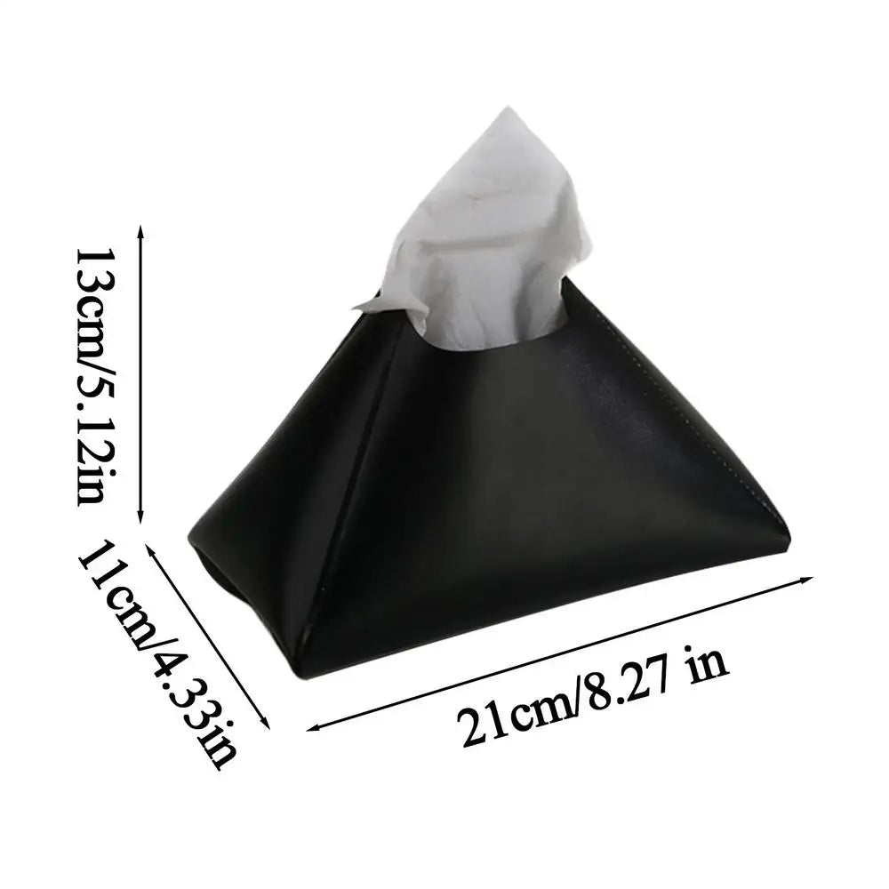 PU Leather Triangle Tissue Box Cover | Desktop Organizer Tissue Box Holder PLUSH Black