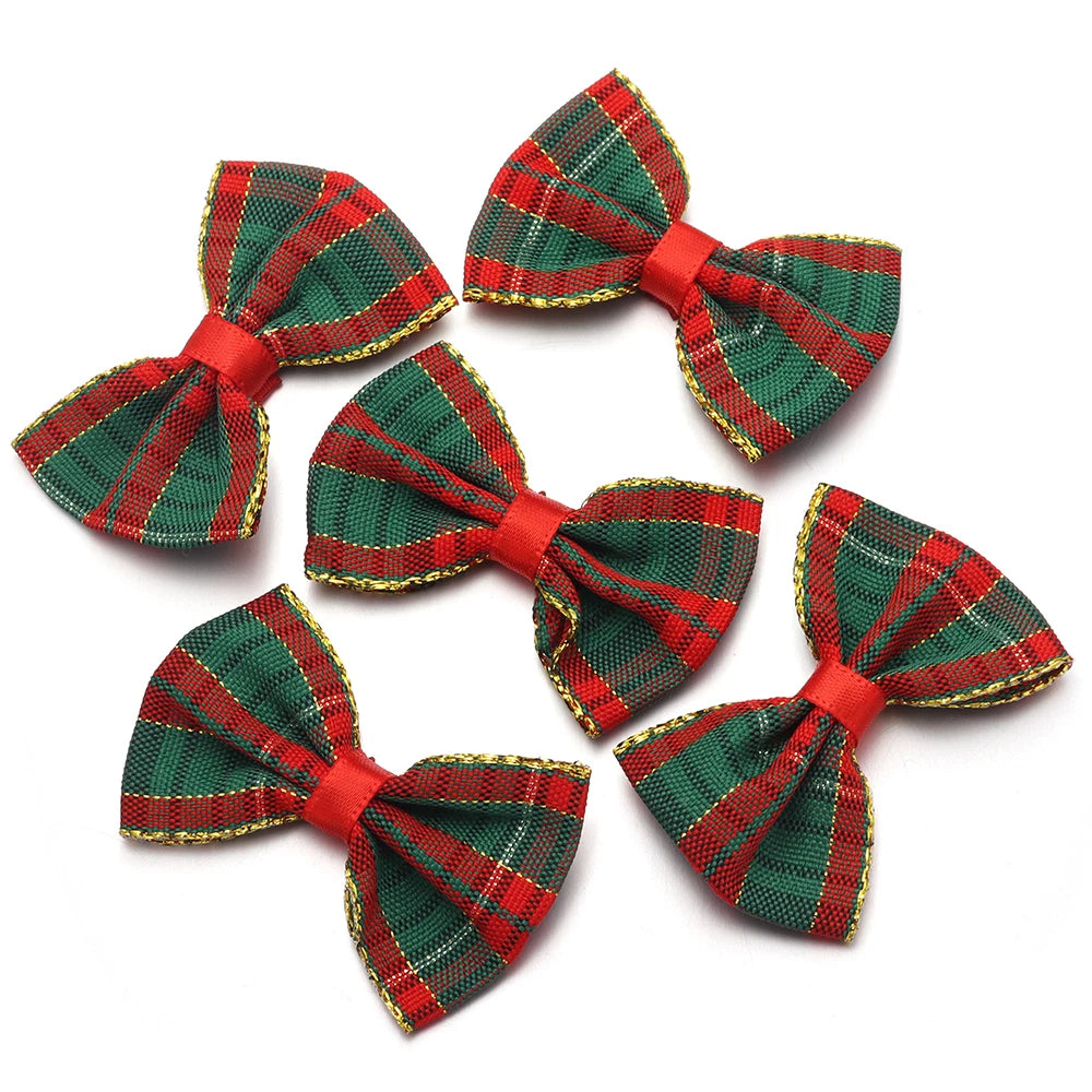 10pcs Gold-Edge Plaid Christmas Bows – Gift & Hair Decor Christmas Craft Bows PLUSH 03 3.5x5.5cm