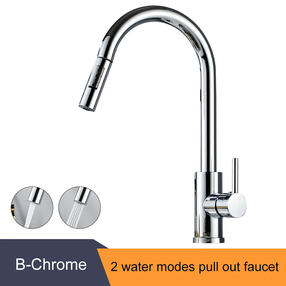 Pull Out Kitchen Faucet Single Handle Hot Cold Mixer Tap Kitchen Faucet PLUSH B-Chrome G1/2