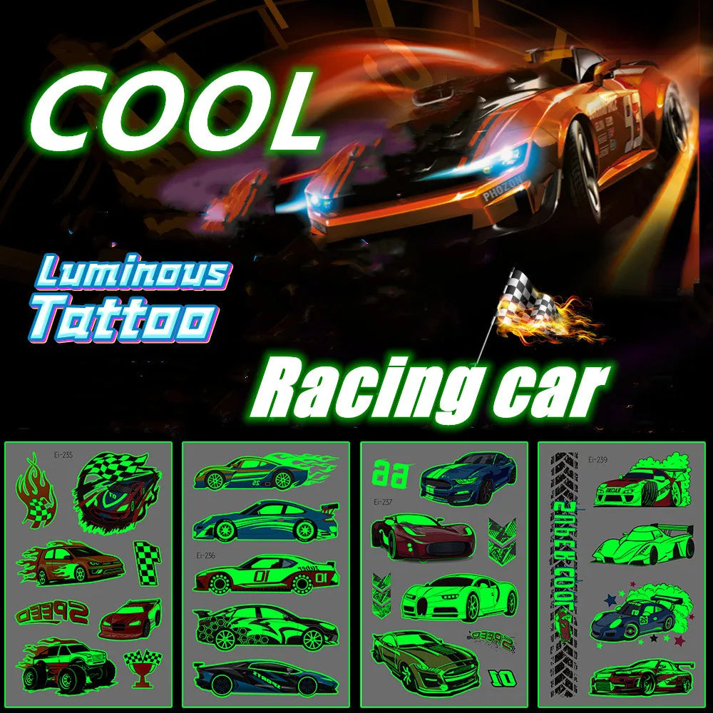 Glow in the Dark Motorcycle Tattoo Stickers for Kids – Waterproof Temporary Tattoo Stickers PLUSH