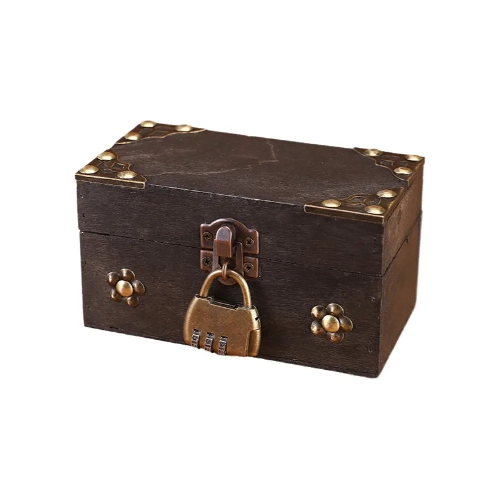 Vintage Wooden Treasure Chest Jewelry Box with Lock – Retro Jewelry Storage Box PLUSH Style-1