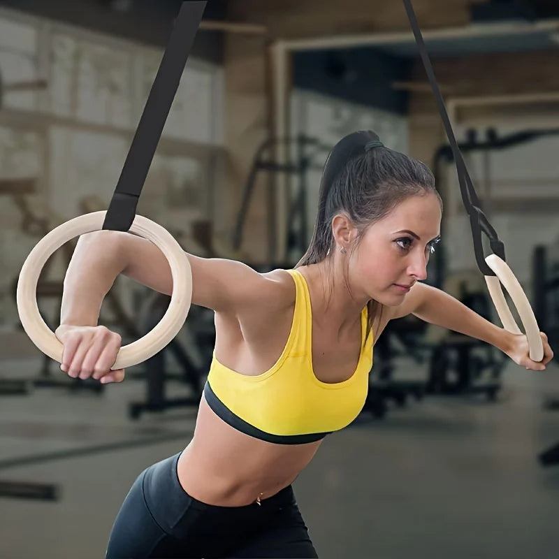 Wooden Gymnastic Rings 28mm – Home Gym Pull Up Training Gymnastic Rings PLUSH