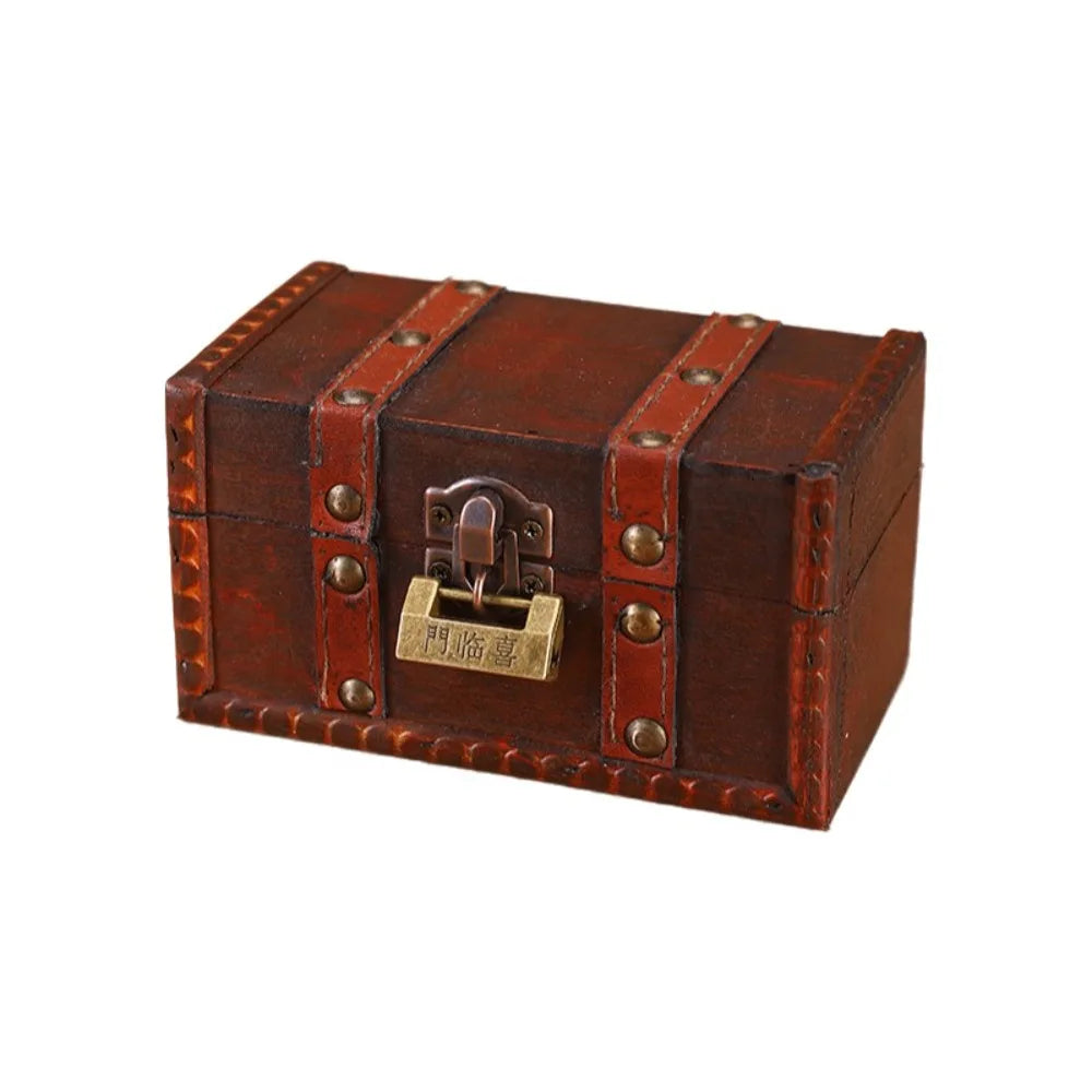 Vintage Wooden Treasure Chest Jewelry Box with Lock – Retro Jewelry Storage Box PLUSH Style-8