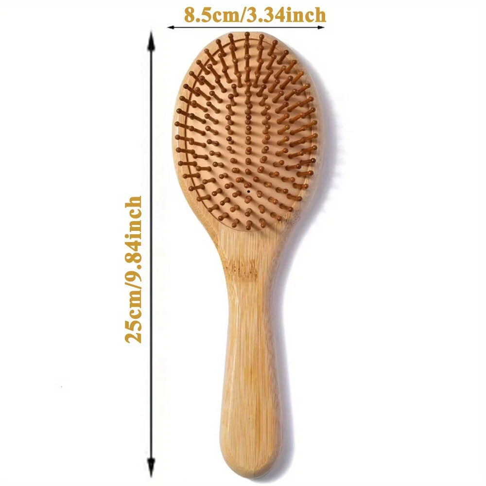 Natural Bamboo Paddle Hair Brush – Air Cushion Scalp Massager Bamboo Hair Brush PLUSH L Round Comb 1