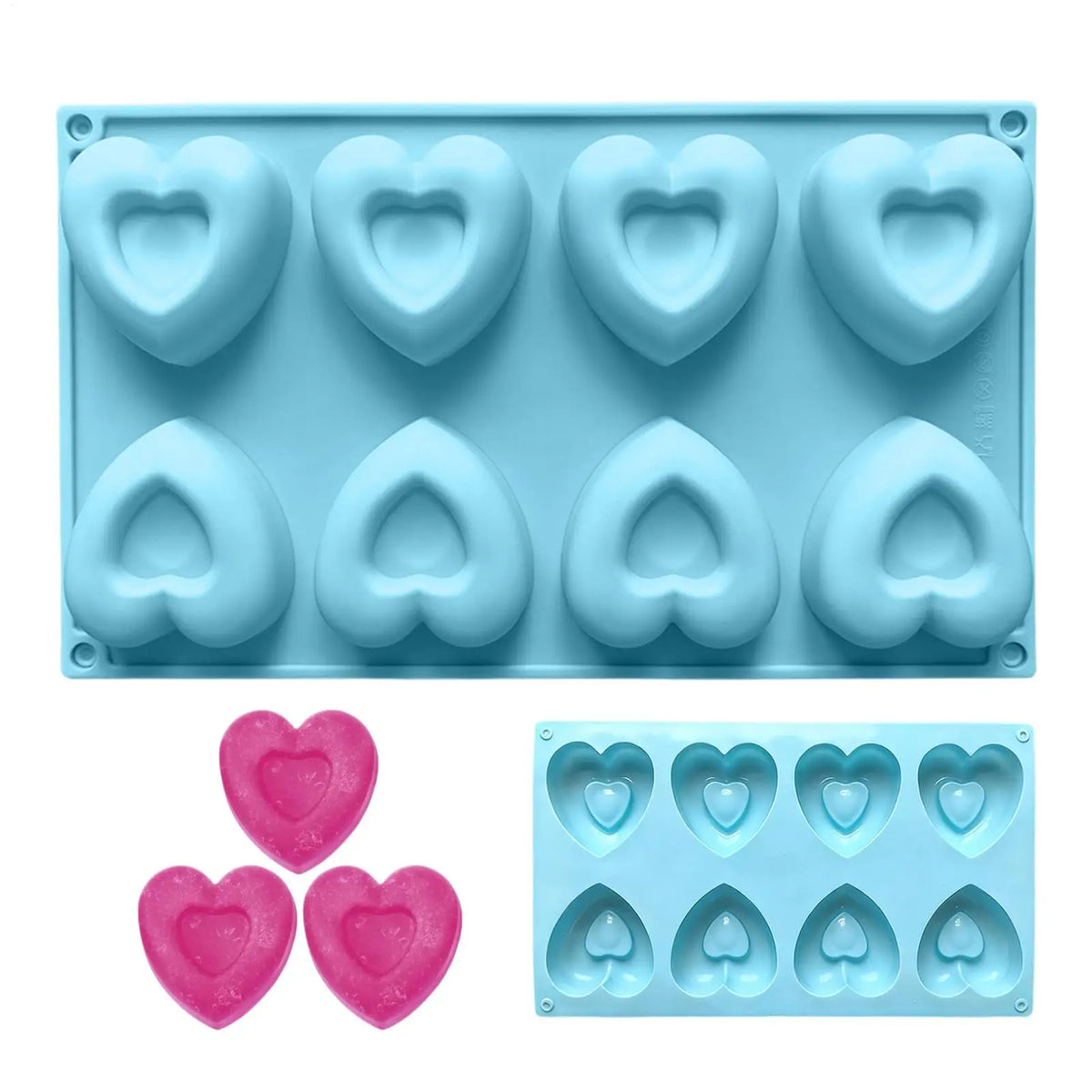 8-Cavity Heart Silicone Mold – Cake, Chocolate & Candle Making Silicone Baking Mold PLUSH