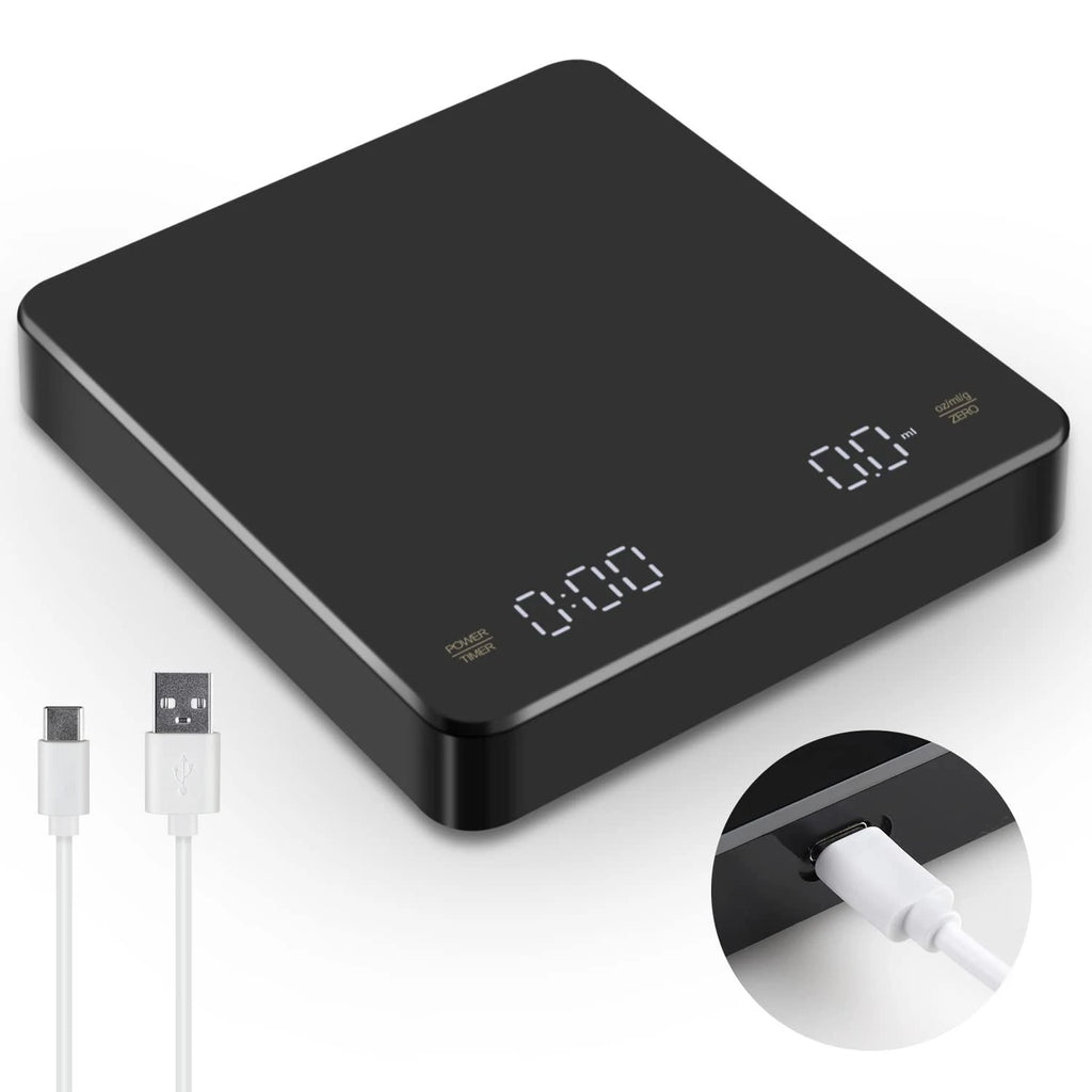 USB Rechargeable Digital Coffee Scale with Timer | 0.1g LED Digital Coffee Scale PLUSH Black