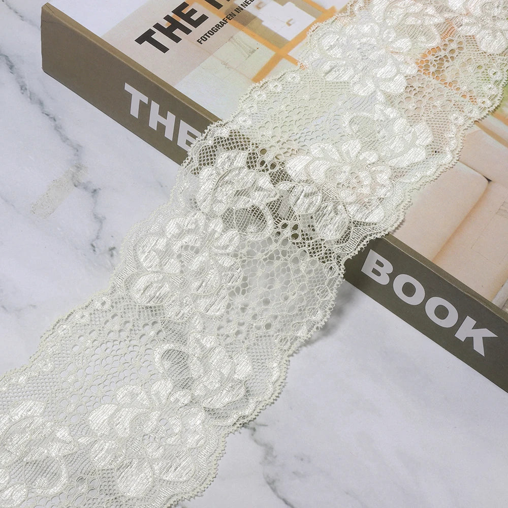 2 Yards 8cm Elastic Floral Lace Trim – DIY Sewing & Hairband Elastic Lace Trim PLUSH Beige 8cm 2yards