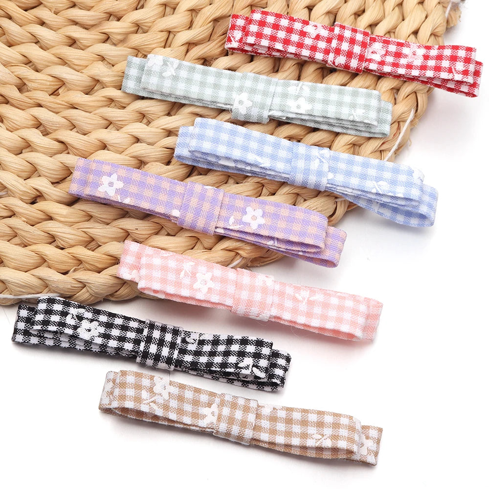 5pcs Plaid Floral Bowknots – DIY Hair Clips & Craft Decor Hair Bow Craft PLUSH