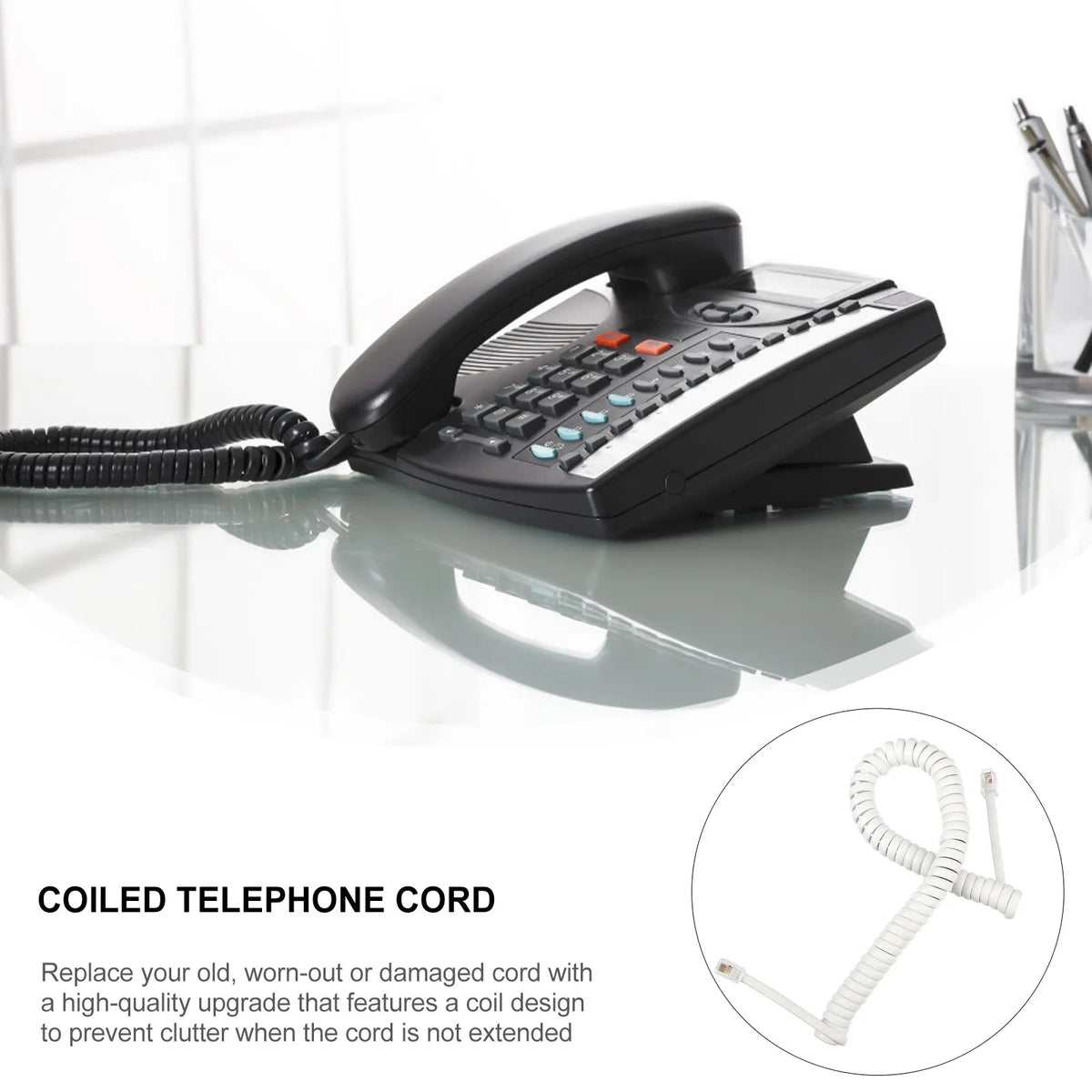 10-Pack RJ11 Coiled Landline Phone Cords | Universal Telephone Cable Landline Phone Cord PLUSH