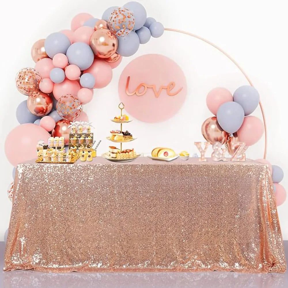 Sequin Tablecloth Rectangular Party Table Cover – 10 Colors Sequin Tablecloth PLUSH Rose Gold 51.18x70.87 in