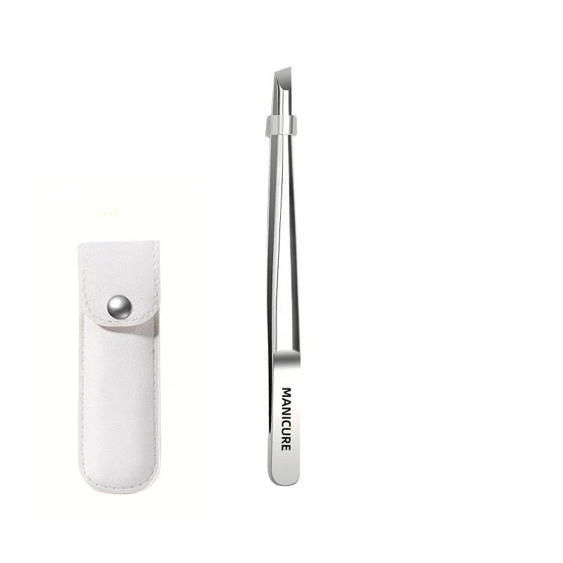 Stainless Steel Slant Tweezers – Eyebrow & Lash Precision Tool Precision Tweezers PLUSH Silvery with bag