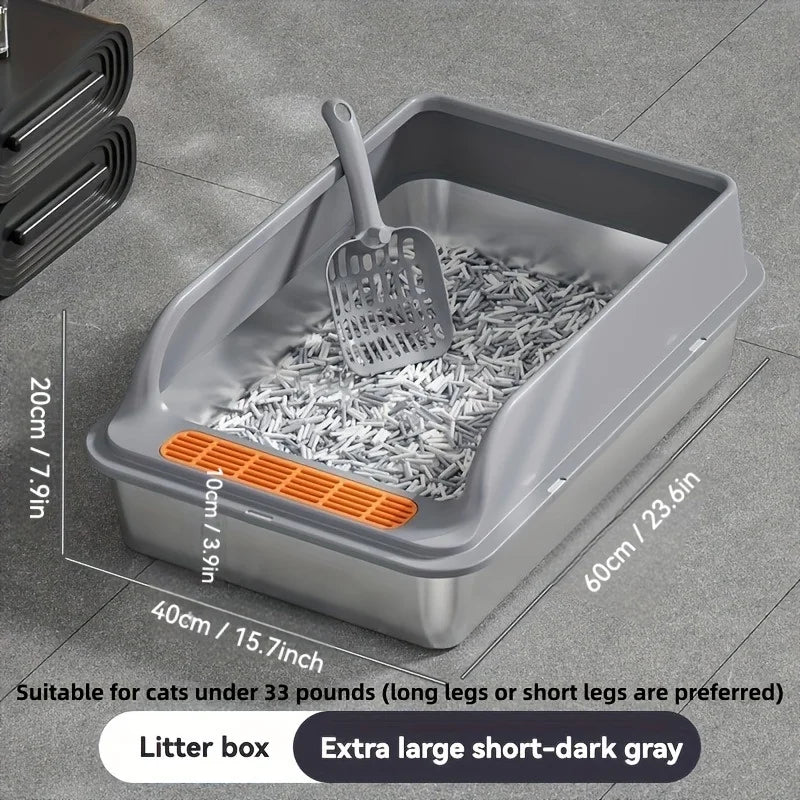 Stainless Steel Cat Litter Box with Scoop – High-Sided Design Cat Litter Box PLUSH XL Short style