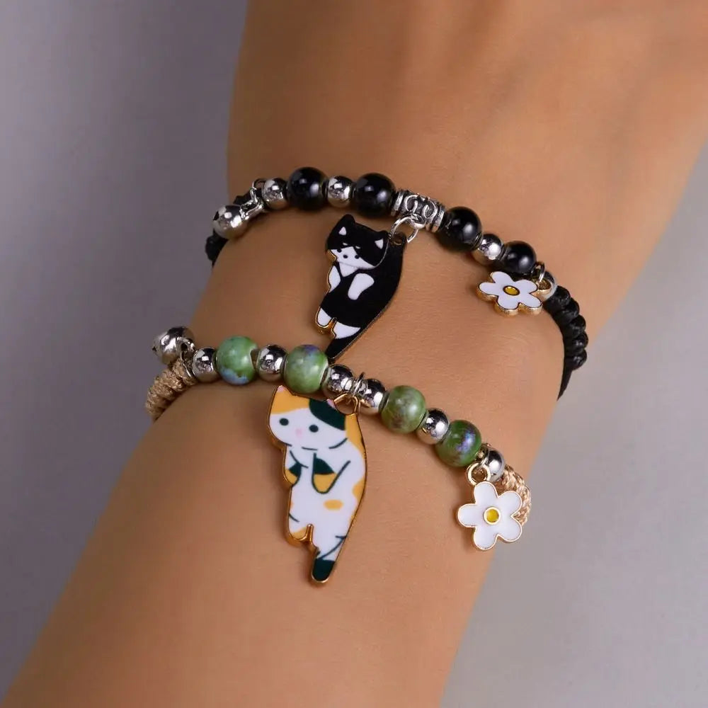 Colorful Cat String Bracelet – Handmade Woven Bead Jewelry Beaded String Bracelet PLUSH