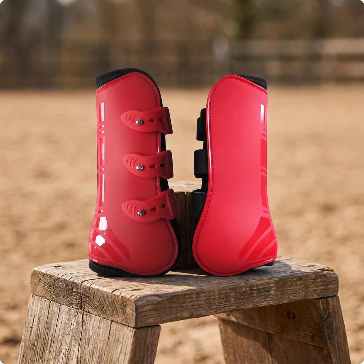 Horse Front Leg Tendon Boots – Adjustable Equestrian Guard Horse Tendon Boots PLUSH Red M-front