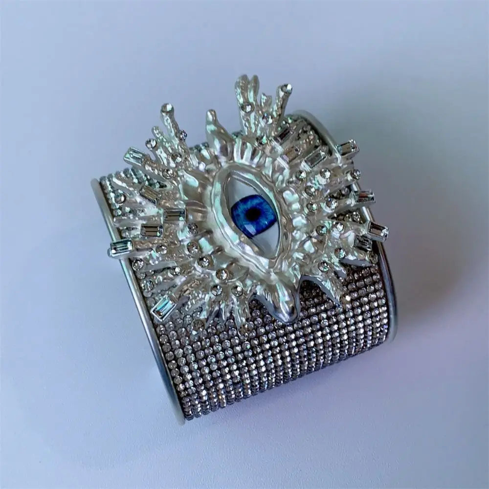 Rhinestone Demon Eye Wide Cuff Bangle – Punk Alloy Bracelet Cuff Bangle PLUSH