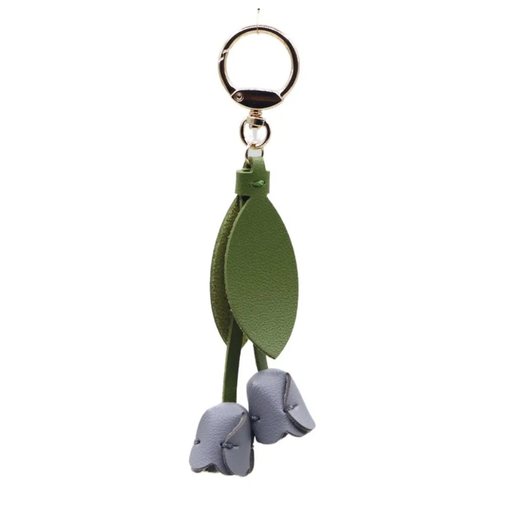 Tulip Bag Pendant PU Leather Floral Charm – Korean Style Bag Charm Pendant PLUSH Grey Style 1