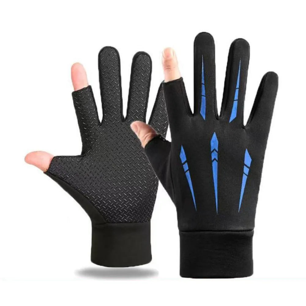 Winter Cycling Gloves – Waterproof Thermal Full Finger Cycling Gloves PLUSH Blue Two Finger