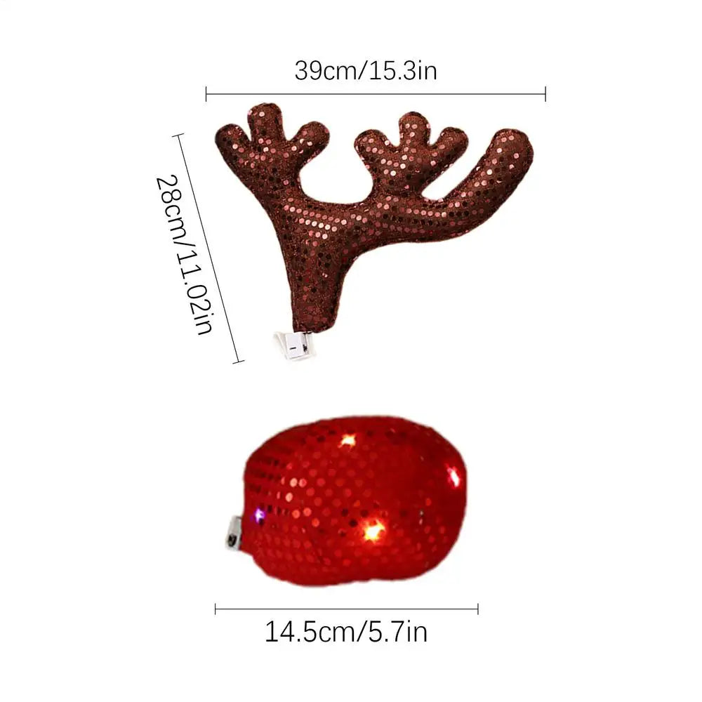 LED Reindeer Antlers Christmas Car Decoration Kit Car Holiday Decoration PLUSH Brown