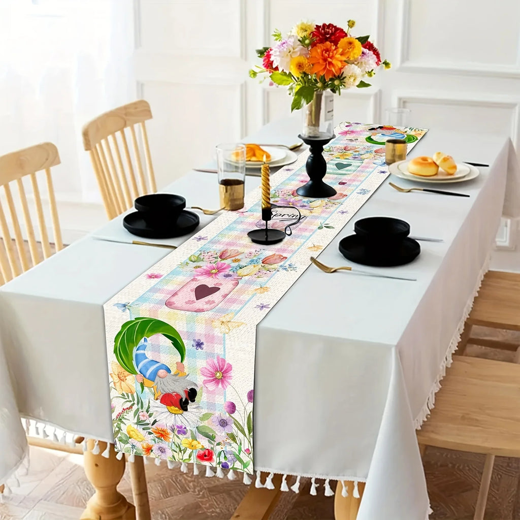 Spring Floral Plaid Table Runner – Long Polyester Fabric Table Runner PLUSH