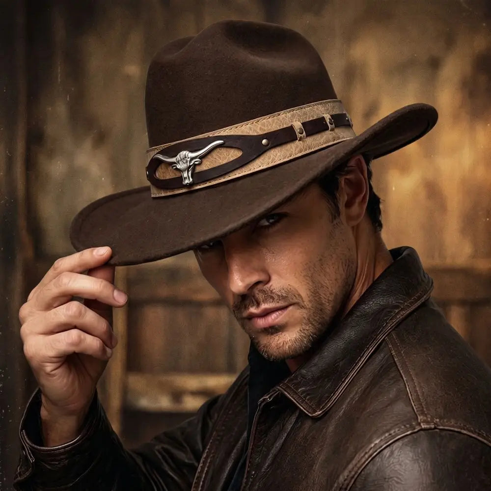 Wide Brim Fedora Hat – Boho Western Cowboy Panama Style Wide Brim Fedora Hat PLUSH