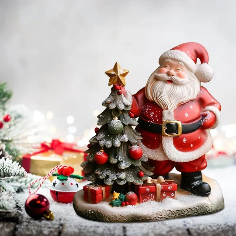 Christmas Resin Ornament – Santa Claus & Tree Desktop Decor Resin Holiday Ornament PLUSH