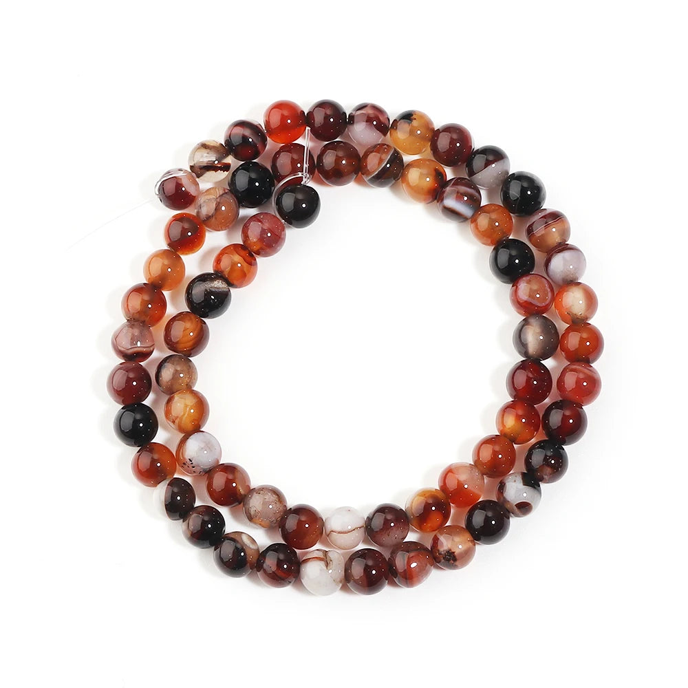 Red Brown Stripe Agate Stone Beads 4–10mm | DIY Jewelry Natural Stone Beads PLUSH 6mm