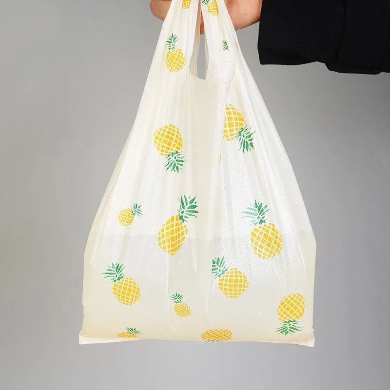 50/100pcs Fruit Print Plastic Gift Bags with Handles Plastic Gift Bags PLUSH