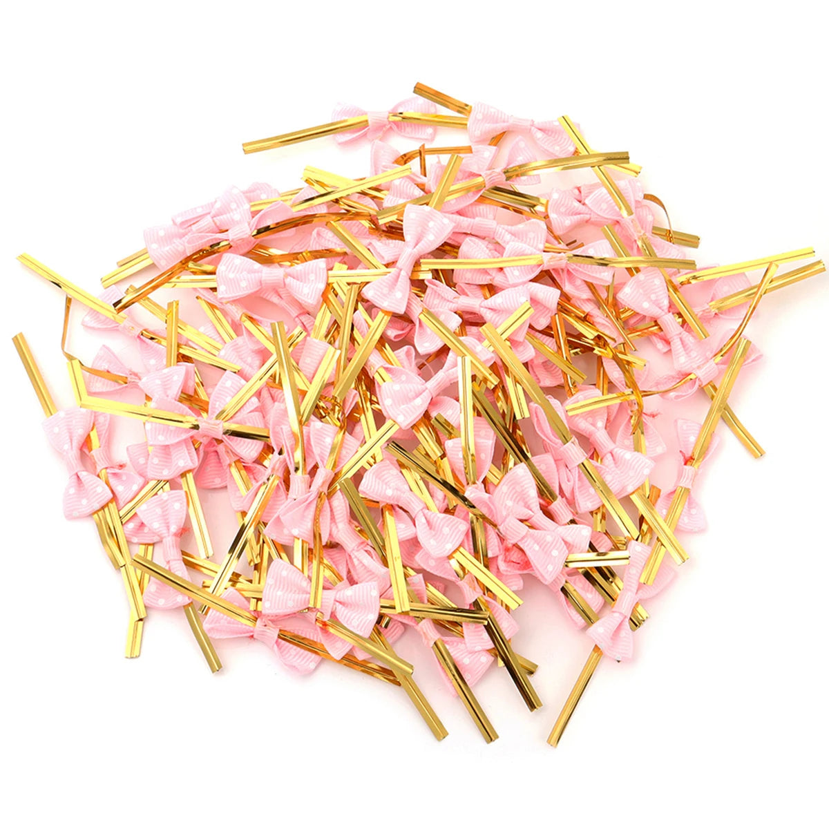 30pcs Polka Dot Bow Twist Ties Gold Wire – Gift Bag Seals Gift Bow Twist Ties PLUSH Pink 1.5x8cm