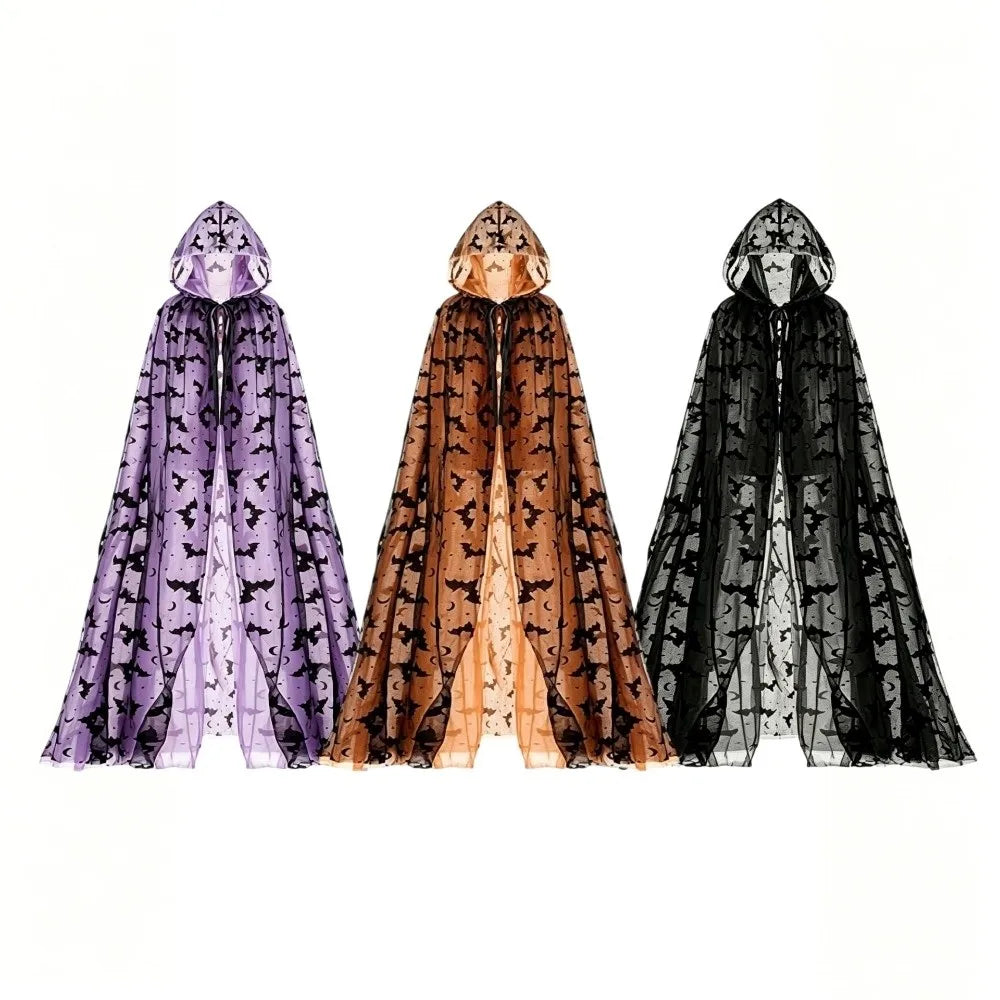 Halloween Hooded Bat Cape – Long Black Mesh Cloak for Women Halloween Costume Cape PLUSH