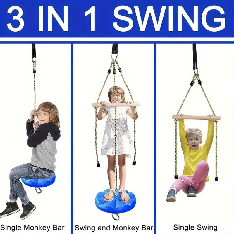 3-in-1 Rope Swing Set with Monkey Bars – Heavy Duty Outdoor Outdoor Swing Set PLUSH