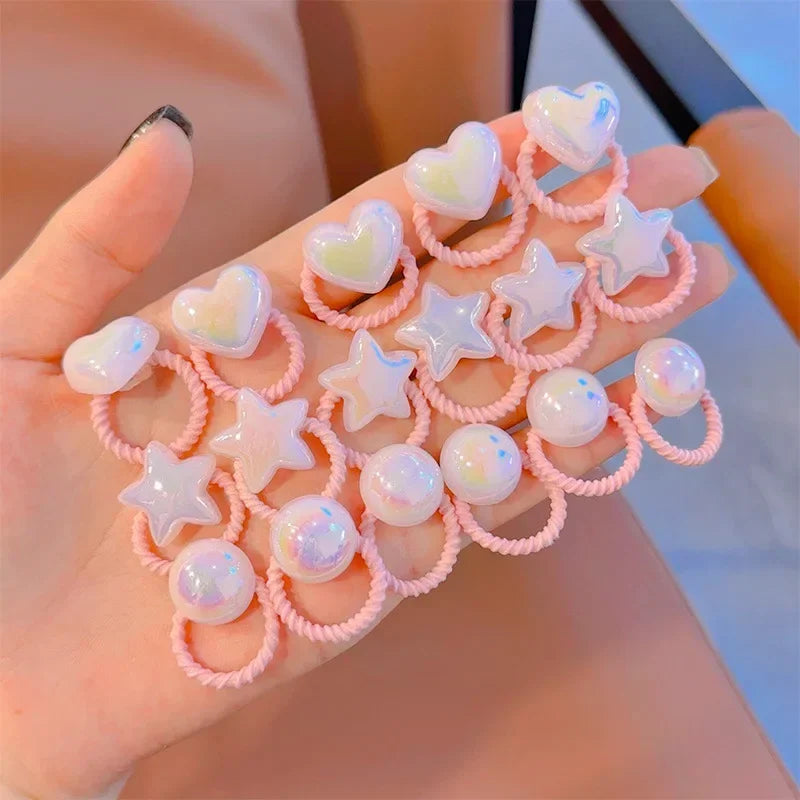 Cartoon Hearts & Stars Hair Ties for Girls – 10pcs Set Kids Hair Ties PLUSH