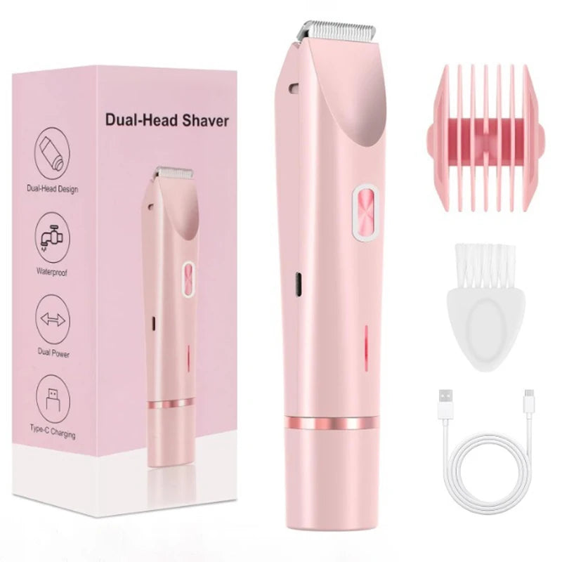 Women's 2-in-1 Double Head Electric Shaver & Body Trimmer Electric Body Shaver PLUSH Pink