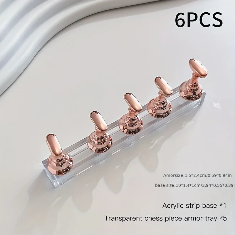 Magnetic Nail Holder Practice Display Stand | Nail Art Tool Nail Art Stand PLUSH Rose gold set