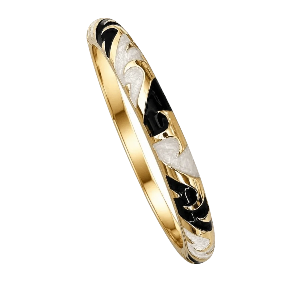 Vintage Cloisonne Enamel Open Cuff Bangle Bracelet for Women Enamel Cuff Bangle PLUSH Black White