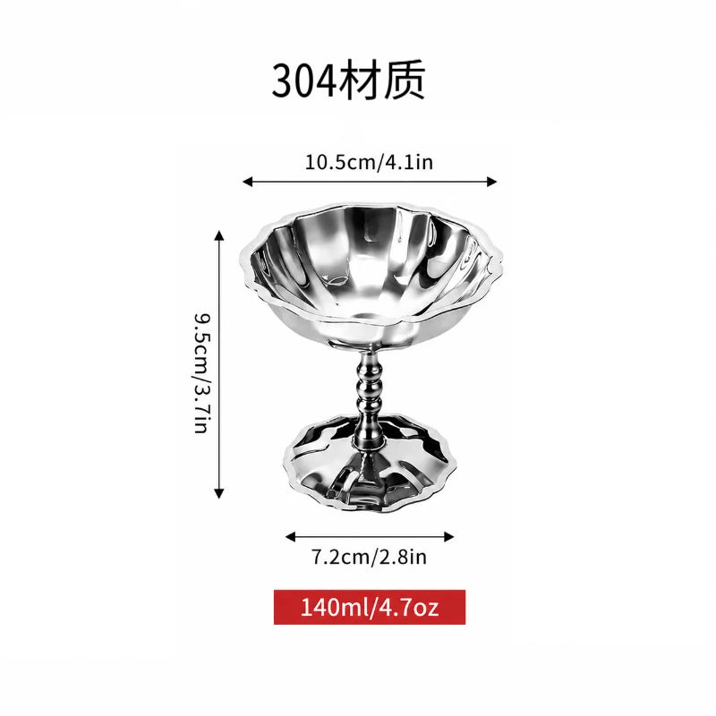 Stainless Steel Dessert Cup – Shatterproof Glossy Stemware Dessert Stemware Cup PLUSH A Silver