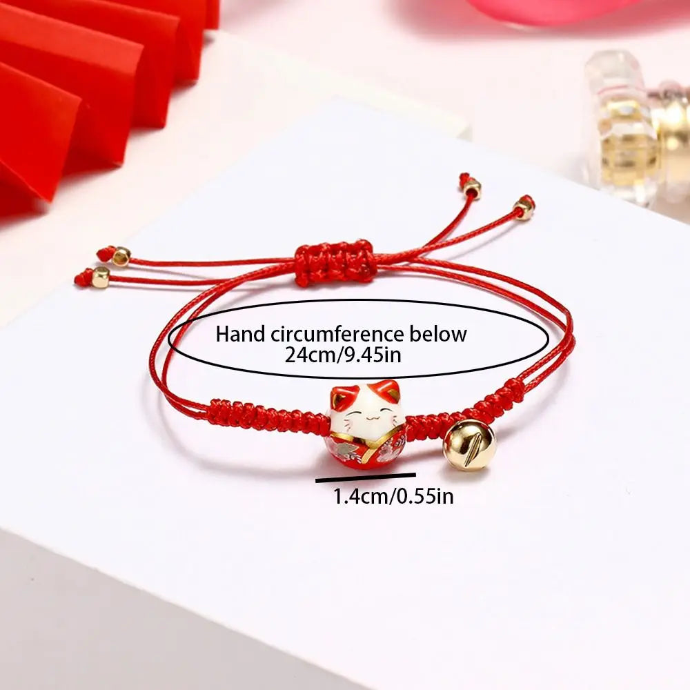 Ceramic Cat Bell Red Rope Bracelet – Lucky Zodiac Women's Gift Charm Bracelet PLUSH