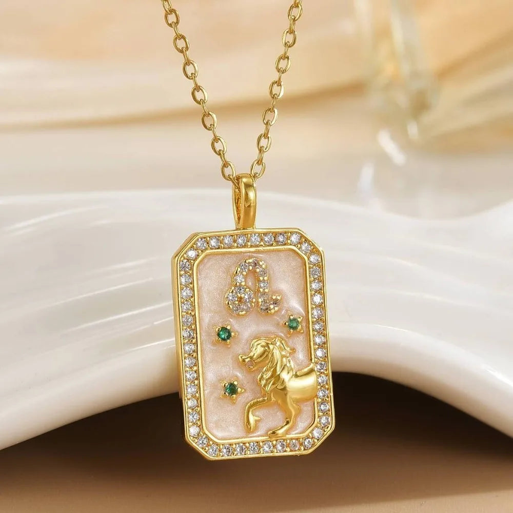 Gold Plated Zodiac Constellation Pendant Necklace – 12 Signs Pendant Necklace PLUSH