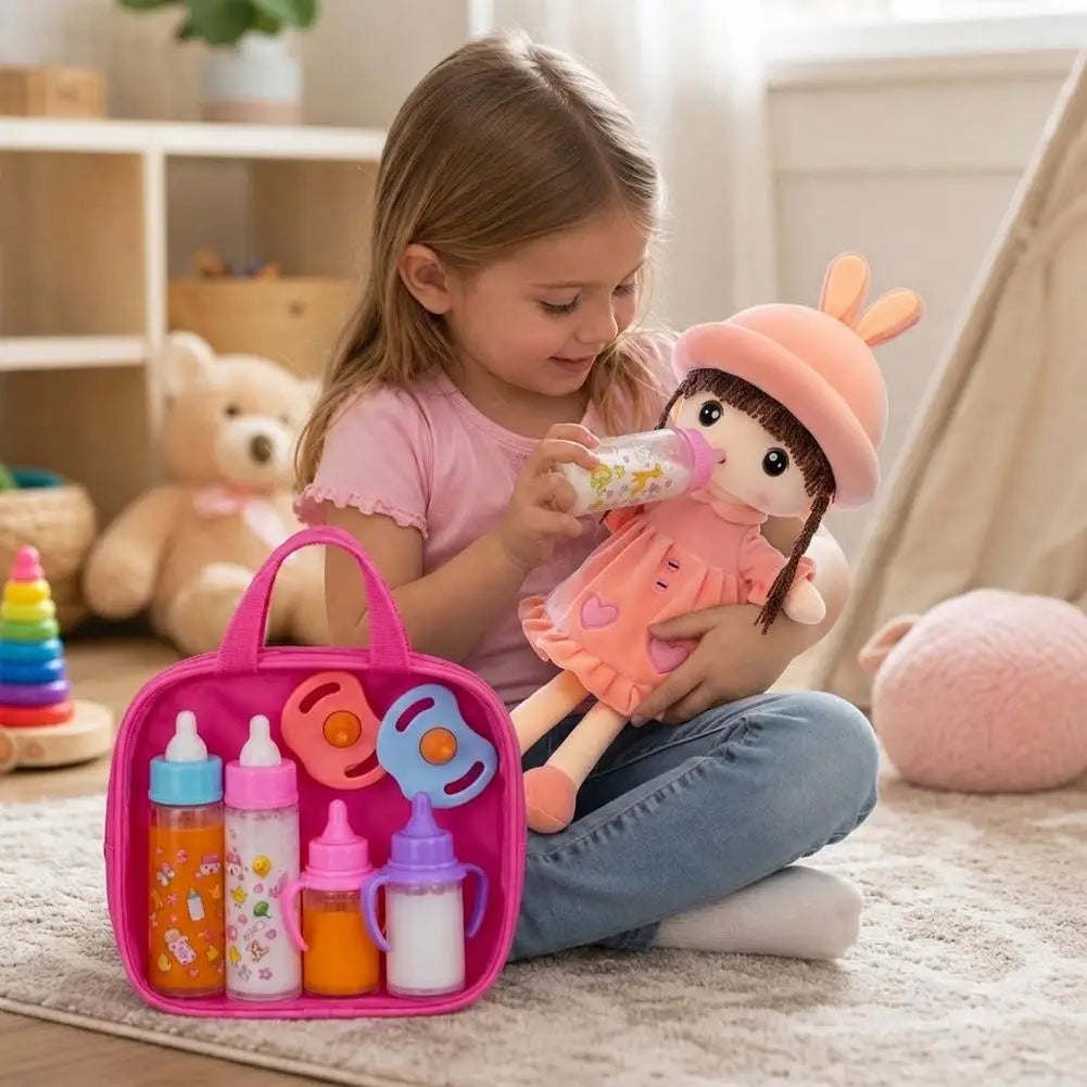 Baby Doll Feeding Bottle Set with Pacifier – 7pc Nursery Toy Doll Accessory Set PLUSH